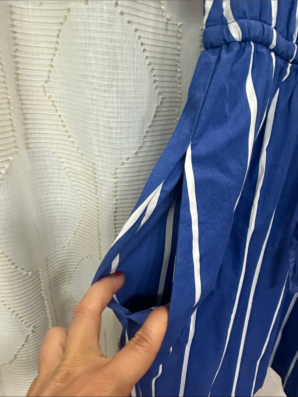 J. Crew Blue and White Striped Collared Short Sleeve Dress with pockets